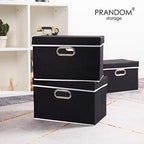 Foldable Storage Box with Lid [3 (Black / M(3-Pack))