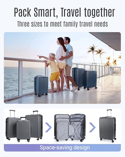 3 Piece Luggage Sets With Spinner Wheels Hardshell TSA Lock (Glacier Gray / 3-Piece Set - 20"/24"/28")