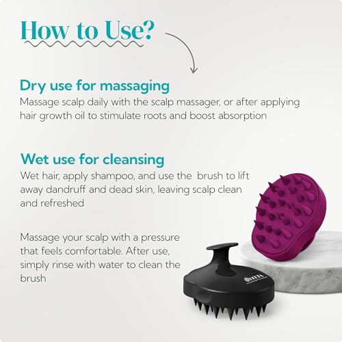 2 Pack Large Scalp Massager Scrubber Shampoo Brush for Hair Growth (Purple & Black)