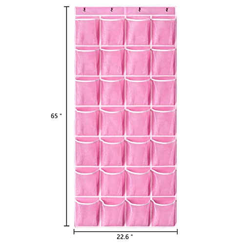 28 Pocket Over The Door Shoe Organizer (Pink-2 Pack of 28)