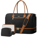 Travel Weekender Bags for Women (3-Blank Brown / Large (3-Piece Set))