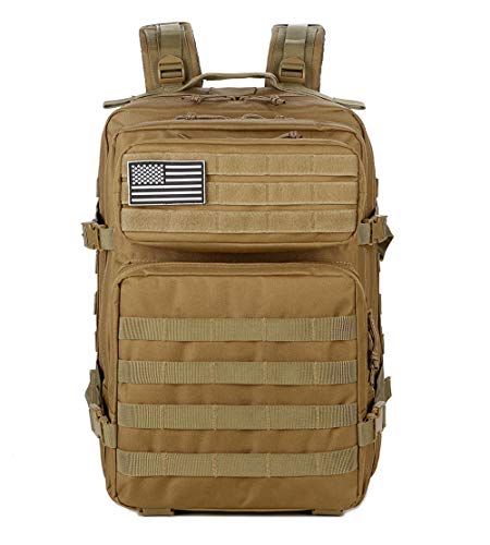 45L Military Tactical Backpacks Molle Army Assault Pack 3 Day Bug Out Bag Hiking Treeking Rucksack (1.2 Khaki)