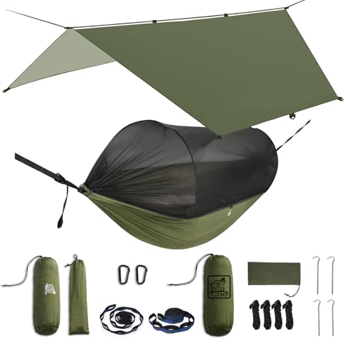 Camping Hammock Portable Tent (Miztli Green Bundle / 106" x 55”)