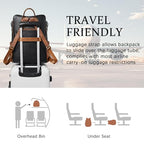 Vegan Leather Laptop Backpack for Women 15.6 inch Work Backpack Fashion Travel Backpack Purse for Business College (Black With Brown and White)