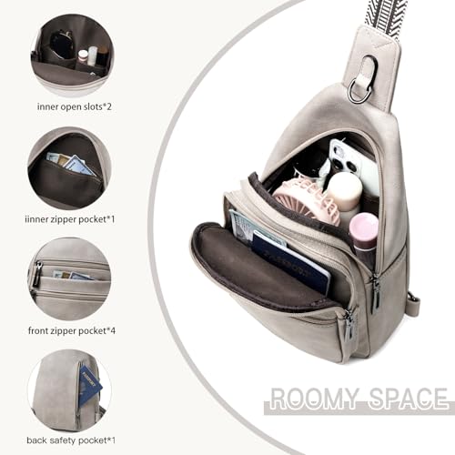 Sling Bag for Women Crossbody Bags Fanny Packs Sling Purse Backpack Shoulder Bag Vegan Leather Chic Gifts Travel Handbag Light Grey (Light Grey)