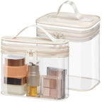 Clear Makeup Bag for Travel (Bright Beige / Mixed Size Series (1 Medium + 1 Large))