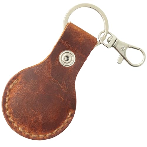 Toprank Leather Keychain Holder Compatible with Apple AirTag (Camel)