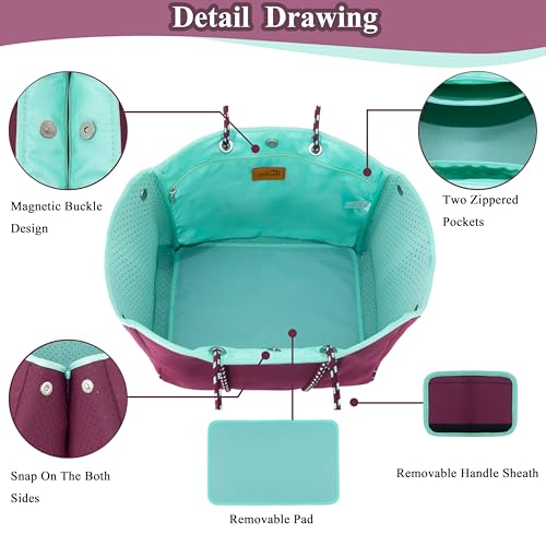 Neoprene Multipurpose Beach Bag Tote Bag (Wine Red and Mint / X-Large)