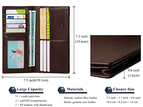 Leather Checkbook Cover Wallet for Men with RFID Blocking (Coffee)