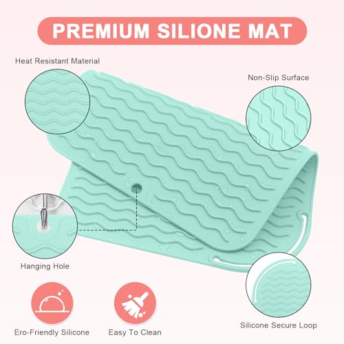 Plus Size Silicone Heat Resistant Mat for Hair Tools (Green)