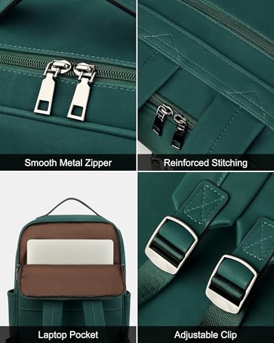 15.6 inch PU Leather Laptop Backpack Purse for Women (Retro Green)