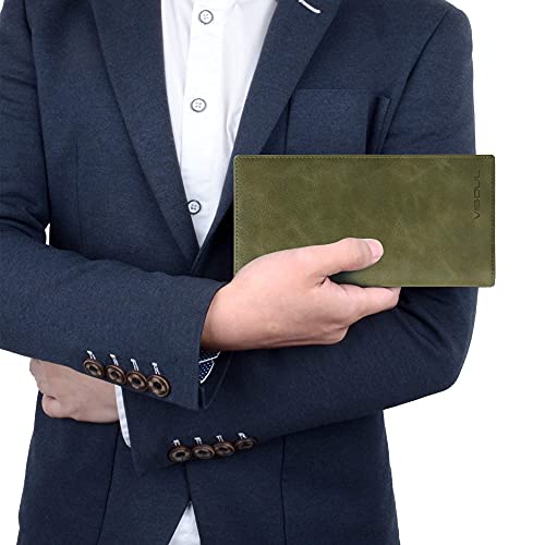 Leather Checkbook Cover Wallet for Men with RFID Blocking (Olive Green)