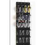24 Pockets Clear Over the Door Shoe Organizer (Large Pockets / Black)
