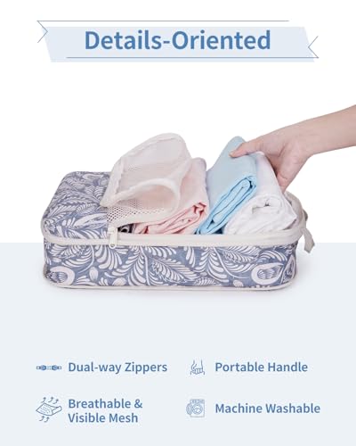 6 Set Compression Packing Cubes for Travel Women Men (Y-Blue Leaf)