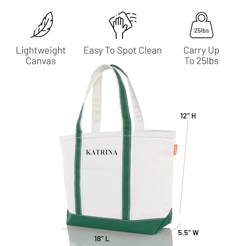 Medium Classic Personalized Monogram Canvas Tote Bag for Women (Emerald)