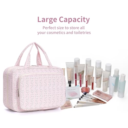 Travel Toiletry Bag for Women (Y-Pink Flower Buds / Large)