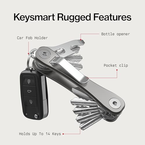 KeySmart Rugged Keychain Multitool Key Holder (Titanium / 2 Pack)