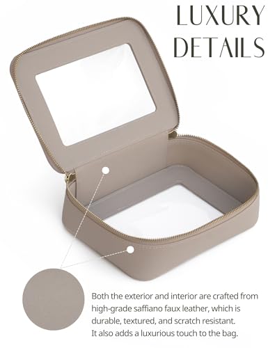 Clear Makeup Bag Travel Cosmetic Case Clear Toiletry Bag with Zipper Make Up Organizer Traveling Compact Car Bag Stone Medium (Stone / Medium Moda)
