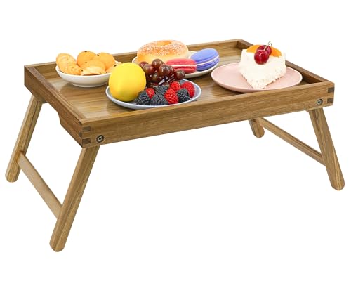 Acacia Bed Tray Table with Folding Legs (Medium, 2 Pack)
