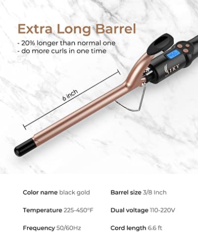 3 8 inch Thin Curling Iron Extra Long Barrel for Short Hair (3/8 Inch)