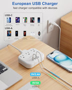 European Travel Plug Adapter (Type C/G/A-Most Countries-5FT)