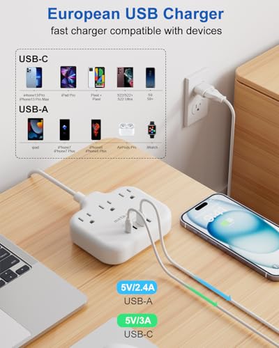 European Travel Plug Adapter (Type C/G/A-Most Countries-5FT)