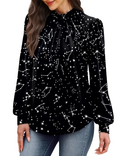 Fall Clothes for Women 2026 Winter Clothing Blouses Dressy Casual Womens Tops for Teachers Fall Outfits for Women Halloween Shirts Black Star Print L (04 - Black Star Print / Large)