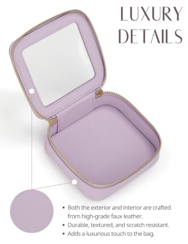 Small Cosmetic Bag for Purse Mini Makeup Bag for School Cute Clear Make Up Pouch for Travel Tiny Leather Purple Make Up Organizer Case for Backpack Toiletry Bag Waterproof Square Pouch with Zipper (Purple / Mini Chic)