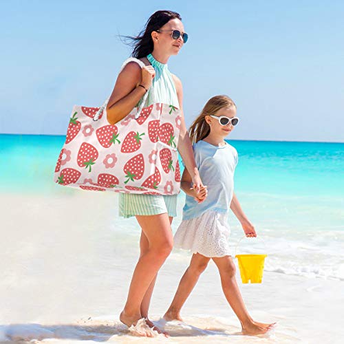 Large Beach Bags Totes Canvas Tote Shoulder Bag Soft Wave Water Resistant Bags for Gym Travel Daily Ocean (Strawberry)