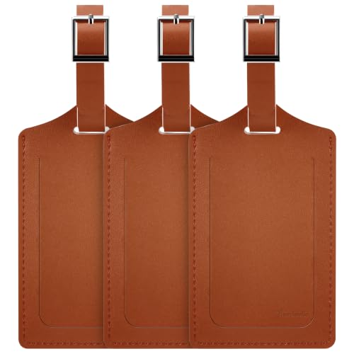 3 Pack Luggage Tags for Suitcases Airplane Travel Essentials (Yellowish Brown)