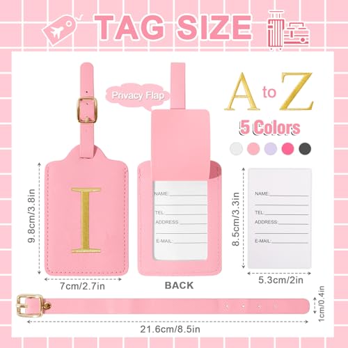 Personalized Initial Luggage Tags for Suitcase (Pink Leather,glod Letter / I)