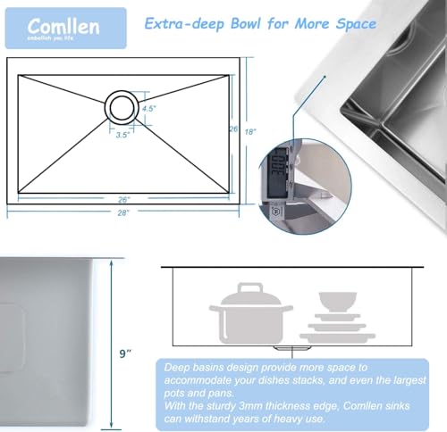 28 Inch Undermount Kitchen Sink (Brushed Nickel / 28" x 18" x 9")
