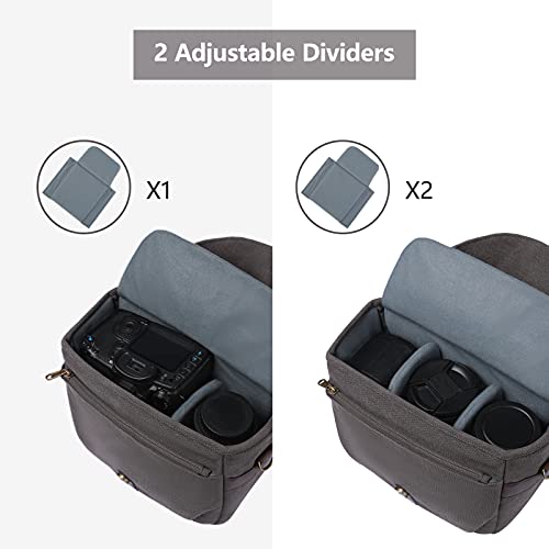 Canvas Crossbody Camera Bag with Rain Cover for Women Men (03-Gray)