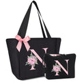Tote Bag, A-Z Initial Monogrammed Waterproof Tote Bag, Bridesmaid Gifts for Women, Black and Pink (N, Black Set) (Black Set)