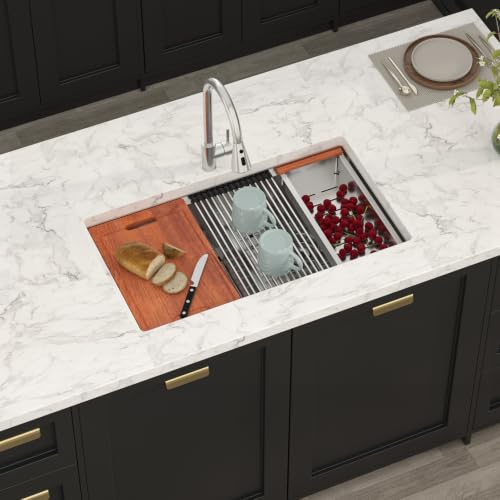 32" Undermount Kitchen Sink Double Bowl Stainless Steel Workstation (Stainless Steel-Workstation / 32''x19''-50/50)