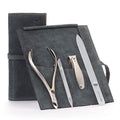 4pc Manicure Set (4-Pc: Clipper, Nipper, Glass Nail File / Light Gray Suede Roll)