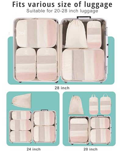 6 Set Space Saving Compression Packing Cubes Lightweight Packing Cube Begie (Beige / 6 Pcs(XL,L,M*2,S,laundry bag))
