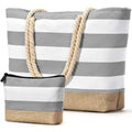 Beach Bag Initial Beach Tote with Makeup Bag for Travel (Light Grey / Plain)