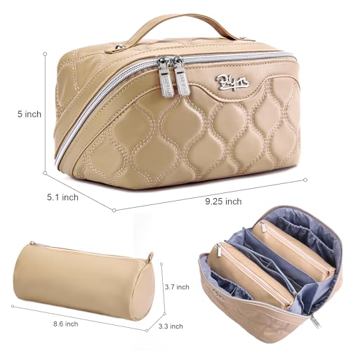 Travel Makeup Bag Cosmetic Bags for Women (H-2-Khaki)