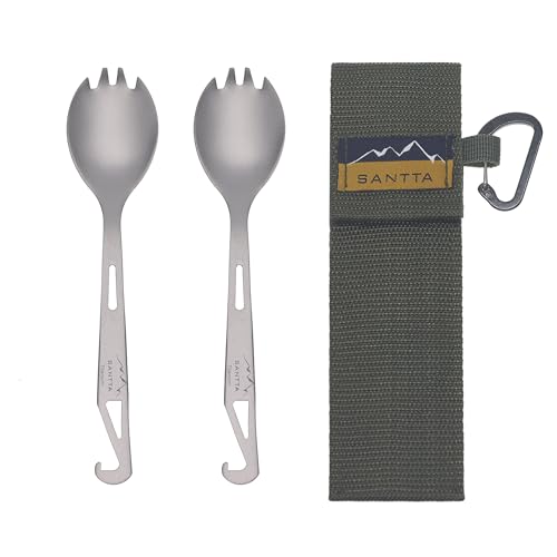 2 Piece Titanium Camping Sporks with Travel Bag and Carabiner (2 PACK SPORK)