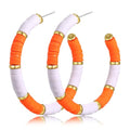 Game Day Earrings Football Baseball Earrings for Women Sports Team Heishi Hoop Earring Football Accessories Outfits Cheer Mom Essentials Fall Sports Must Haves Cheer Gifts (Orange White)