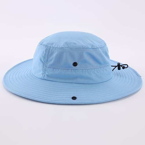 UPF50+ Mens Sun Hat Wide Brim Womens UV Protection Beach Bucket Hat for Fishing Hiking Snap Up Cowboy Hat (One Size / Light Blue)