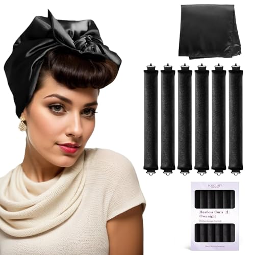 Overnight Hair Curlers Heatless Curls (Black(Pack of 6))