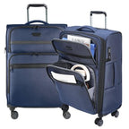 Softside Expandable checked Luggage with Front Business Pockets (Navy-24 / 24 inch)