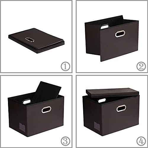 Large Foldable Storage Bins with Lids [3 (Brown / Large(3-Pack))