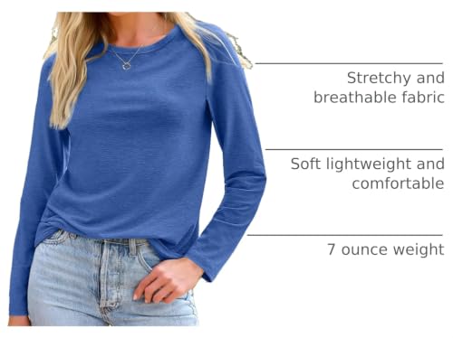 Long Sleeve Shirts for Women Casual Crewneck Tops Basic Tees (XX-Large / 01blue)