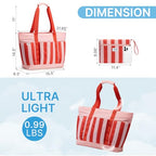 Beach Bag Waterproof Beach Tote Pool Bags for Women (Red Stripes / 35L)