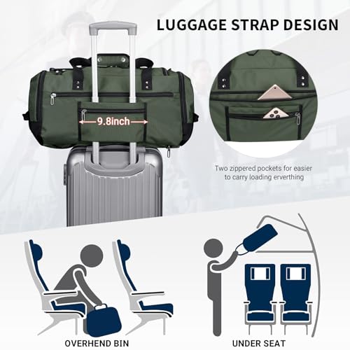 Duffle Bag for Men 3 in 1 Convertible 40L Nylon Gym Travel Backpack (Army Green)