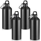 4 Pcs Aluminum Water Bottle 20 oz Reusable Bottles Lightweight Leak Proof Aluminum Sports Travel Bottles with Twist Cap Buckle for Gym (Black)