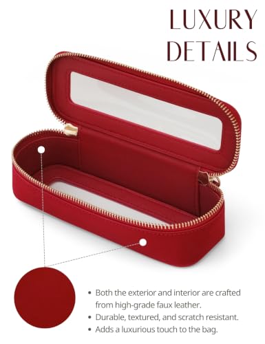 Clear Makeup Bag Travel Cosmetic Case Clear Toiletry Bag with Zipper Traveling Make Up Case Makeup Brush (Red / Minimalist)